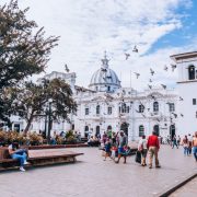 People walking through Popoyan, Colombia